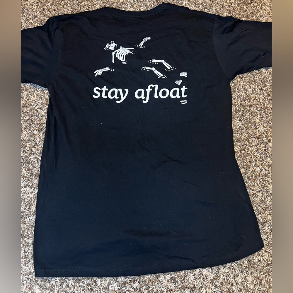 Black Graphic Tee with 'Stay Afloat' Design